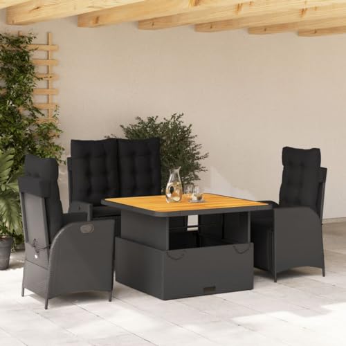 IKAYAA Gartenmöbel Set 6 Verstellbare Hochlehner Stühlen Garten Sitzgruppe 6 Personen Gartenmöbel Set 6 Personen Rattan Essgruppe Gartengarnitur Sitzgarnitur-Schwarz-4-tlg Typ 3 von IKAYAA
