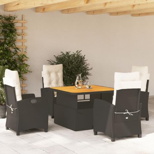 IKAYAA Gartenmöbel Set 6 Verstellbare Hochlehner Stühlen Garten Sitzgruppe 6 Personen Gartenmöbel Set 6 Personen Rattan Essgruppe Gartengarnitur Sitzgarnitur-Schwarz-5-tlg Typ 12 von IKAYAA