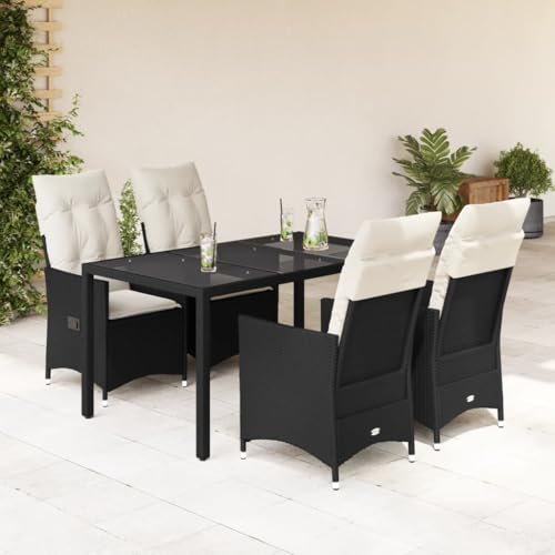 IKAYAA Gartenmöbel Set 6 Verstellbare Hochlehner Stühlen Garten Sitzgruppe 6 Personen Gartenmöbel Set 6 Personen Rattan Essgruppe Gartengarnitur Sitzgarnitur-Schwarz-5-tlg Typ 3 von IKAYAA