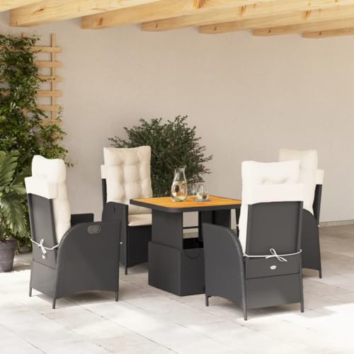 IKAYAA Gartenmöbel Set 6 Verstellbare Hochlehner Stühlen Garten Sitzgruppe 6 Personen Gartenmöbel Set 6 Personen Rattan Essgruppe Gartengarnitur Sitzgarnitur-Schwarz-5-tlg Typ 4 von IKAYAA