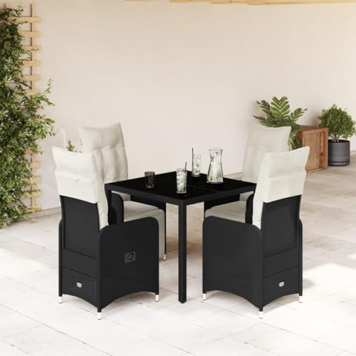 IKAYAA Gartenmöbel Set 6 Verstellbare Hochlehner Stühlen Garten Sitzgruppe 6 Personen Gartenmöbel Set 6 Personen Rattan Essgruppe Gartengarnitur Sitzgarnitur-Schwarz-5-tlg Typ 7 von IKAYAA