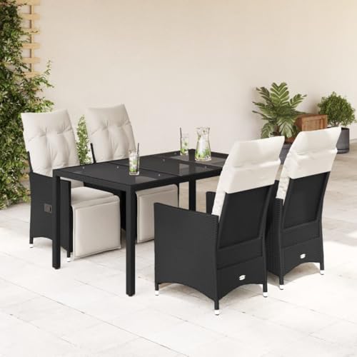 IKAYAA Gartenmöbel Set 6 Verstellbare Hochlehner Stühlen Garten Sitzgruppe 6 Personen Gartenmöbel Set 6 Personen Rattan Essgruppe Gartengarnitur Sitzgarnitur-Schwarz-5-tlg von IKAYAA