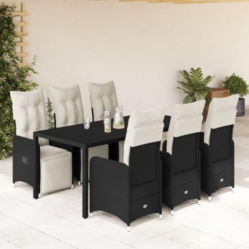 IKAYAA Gartenmöbel Set 6 Verstellbare Hochlehner Stühlen Garten Sitzgruppe 6 Personen Gartenmöbel Set 6 Personen Rattan Essgruppe Gartengarnitur Sitzgarnitur-Schwarz-7-tlg Typ 4 von IKAYAA