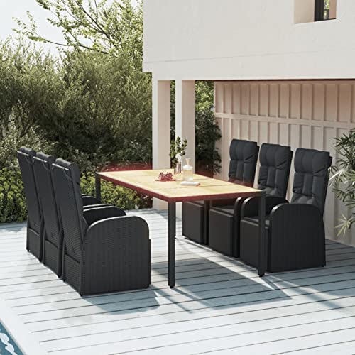 IKAYAA Gartenmöbel Set 6 Verstellbare Hochlehner Stühlen mit Holz Tisch Garten Sitzgruppe 6 Personen Gartenmöbel Set Rattan 6 Personen Rattan Essgruppe Gartengarnitur-7-tlg von IKAYAA