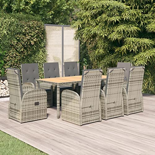 IKAYAA Gartenmöbel Set 6 Verstellbare Hochlehner Stühlen mit Tisch Garten Sitzgruppe 6 Personen Rattan Essgruppe für 6 Personen Gartenmöbel Essgruppe Gartengarnitur Sitzgarnitur-9-tlg Type-4 von IKAYAA