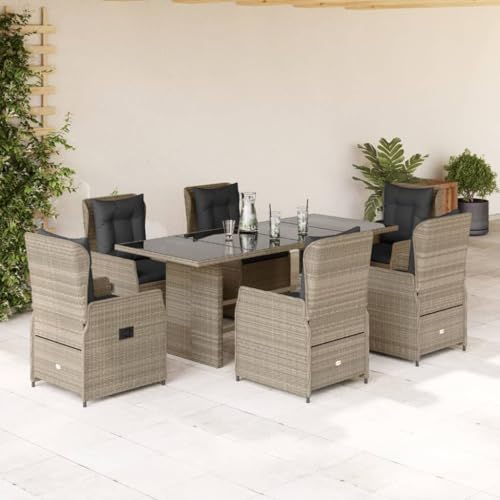 IKAYAA Gartenmöbel Set 6 Verstellbare Hochlehner Stühlen mit Tisch Garten sitzgruppe 6 Personen Gartenmöbel Set Rattan 6 Personen Rattan sitzgruppe-Hellgrau-7-tlg IKAYAA Gartenmöbel Set 6 Verstellbare Hochlehner Stühlen mit Tisch Garten sitzgruppe 6 Personen Gartenmöbel Set Rattan 6 Personen Rattan sitzgruppe-Hellgrau-7-tlg von IKAYAA