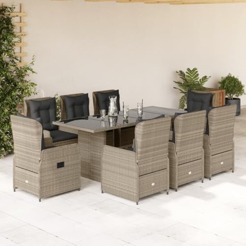 IKAYAA Gartenmöbel Set 8 Verstellbare Hochlehner Stühlen mit Tisch Garten sitzgruppe 8 Personen Gartenmöbel Set Rattan 8 Personen Rattan sitzgruppe-Hellgrau-9-tlg IKAYAA Gartenmöbel Set 8 Verstellbare Hochlehner Stühlen mit Tisch Garten sitzgruppe 8 Personen Gartenmöbel Set Rattan 8 Personen Rattan sitzgruppe-Hellgrau-9-tlg von IKAYAA