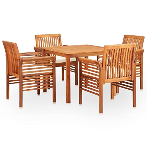 IKAYAA Gartenmöbel Set Holz, Sitzgruppe Garten, Holz Essgruppe 4 Personen, Gartenmöbel Set 4 Stühle mit Tisch, Wetterfest Akazie Sitzgarnitur mit Auflagen Creme von IKAYAA