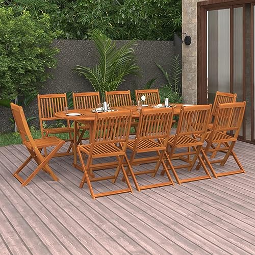 IKAYAA Gartenmöbel Set Holz 10 Personen Garten Essgruppe 10 Personen Gartenstuhl Tisch Set Klappbar Wetterfest Massivholz Akazie Balkonmöbel Sitzgarnitur-11-tlg-Typ 2 von IKAYAA