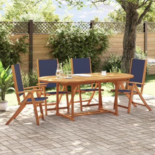 IKAYAA Gartenmöbel Set Holz 4 Personen Sitzgruppe Garten 4 Personen Gartentisch mit 4 Gartenstuhl Hochlehner Verstellbar Wetterfest Gartenstuhl Tisch Set Massivholz Akazie-Blau-5-tlg-Typ 2 von IKAYAA