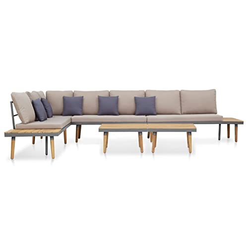 IKAYAA Gartenmöbel Set Holz Gartensofa Aluminium Gartenlounge Balkon Lounge Holz Lounge Sofa Outdoor Sitzgarnitur Gartenbank Gartensofa Garnitur Terassenmöbel außen-7-tlg von IKAYAA