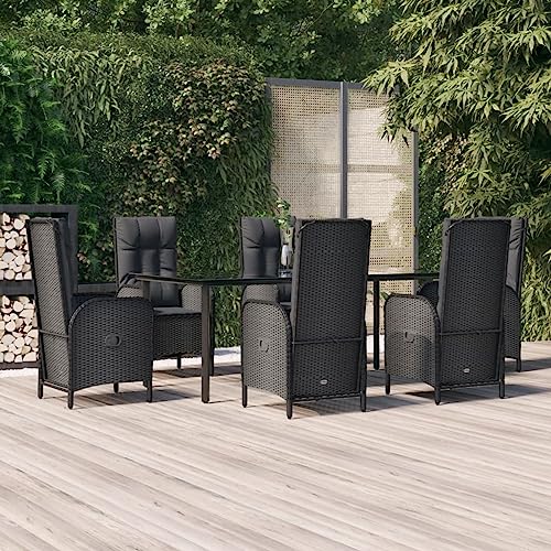IKAYAA Gartenmöbel Set mit 6 Stühle Verstellbar Garten Essgruppe 6 Personen Rattan Gartenmöbel Essgruppe Gartengarnitur Sitzgarnitur mit Kissen-Schwarz-7-tlg-5 von IKAYAA