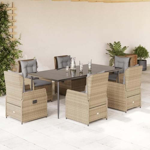 IKAYAA Gartenmöbel Set mit Tisch und 6 Verstellbare Hochlehner Stühlen, Polyrattan Sitzgruppe für 6 Personen, Essgruppe für Garten Terrasse, inkl. Sitzkissen Beige 7-TLG-Type-3 IKAYAA Gartenmöbel Set mit Tisch und 6 Verstellbare Hochlehner Stühlen, Polyrattan Sitzgruppe für 6 Personen, Essgruppe für Garten Terrasse, inkl. Sitzkissen Beige 7-TLG-Type-3 von IKAYAA
