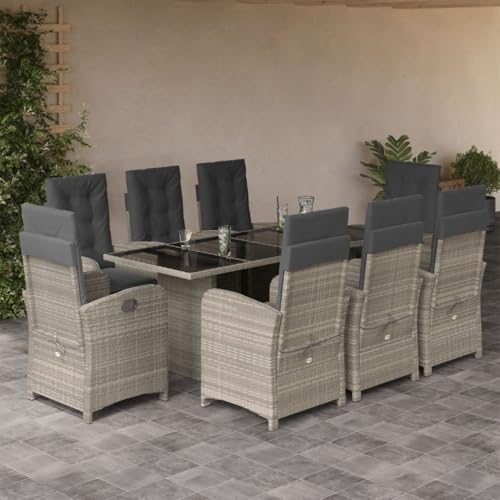 IKAYAA Gartenmöbel Set mit Tisch und 8 Verstellbare Hochlehner Stühlen, Sitzgruppe Outdoor für 8 Personen, Essgruppe für Garten Terrasse, inkl. Sitzkissen Hellgrau IKAYAA Gartenmöbel Set mit Tisch und 8 Verstellbare Hochlehner Stühlen, Sitzgruppe Outdoor für 8 Personen, Essgruppe für Garten Terrasse, inkl. Sitzkissen Hellgrau von IKAYAA