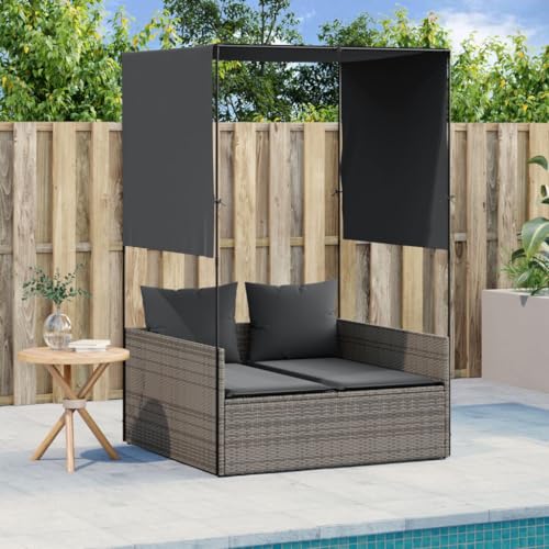 IKAYAA Gartensofa 2 Sitzer mit Dach und Vorhängen, Balkon Lounge Klein, Rattan Lounge, Gartensofa, Rattan Sofa mit Schlaffunktion, Balkon Couch, Grau IKAYAA Gartensofa 2 Sitzer mit Dach und Vorhängen, Balkon Lounge Klein, Rattan Lounge, Gartensofa, Rattan Sofa mit Schlaffunktion, Balkon Couch, Grau von IKAYAA