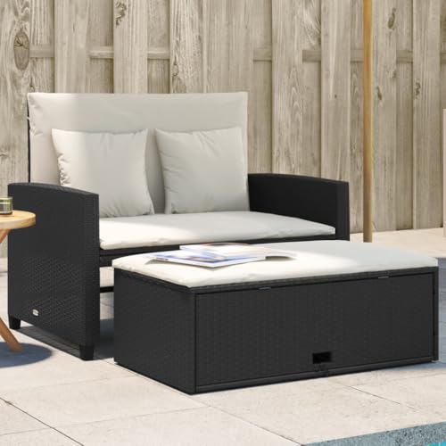 IKAYAA Gartensofa Ausziehbar mit Stauraum Liegefunktion Rattan Sofa 2 Sitzer Lounge Sofa Outdoor Kleines Balkon Sofa Bank Balkonmöbel Rattansofa Sitzbank Balkon Lounge Gartenbank von IKAYAA