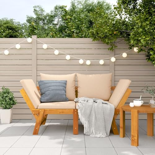 IKAYAA Gartensofa mit Liegefunktion Gartensofa 2 sitzer Holz Gartenbank Holz Holzbank Liegesofa Balkonbank Sitzbank mit Kissen 2-in-1 Massivholz Akazie- von IKAYAA