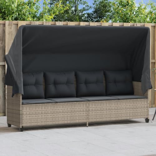 IKAYAA Gartensofa mit Sonnendach, Rattan Sofa 4 Sitzer, Poly Rattan Hellgrau von IKAYAA
