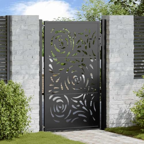 IKAYAA Gartentor Metall 155cm hoch Gartentür Gartentore Einfahrtstor Gartenpforte Hoftor Wetterfester Stahl Spurendesign-105 x 155 cm-Typ 2 von IKAYAA