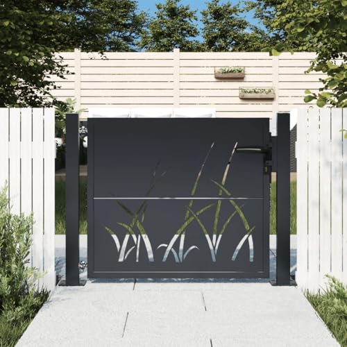 IKAYAA Gartentor aus Verzinktem Stahl, Gartentür, Zauntür Hoftür Metalltor Einfahrtstor Abschließbar Tür, Gartentür für Stabmattenzau Zauntor, Hoftor, 105 x 105 cm Gras-Design Anthrazit von IKAYAA