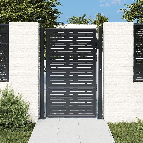 IKAYAA Gartentor aus Verzinktem Stahl, Gartentür, Zauntür Hoftür Metalltor Einfahrtstor Abschließbar Tür, Gartentür für Stabmattenzau Zauntor, Hoftor, 105 x 130 cm Quadratisches Design Anthrazit von IKAYAA