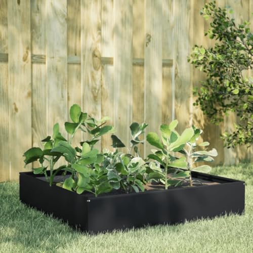 IKAYAA Hochbeet Metall 100 x 100 x 33.5 cm, Palettenrahmen aus Edelstahl,Hochbeet Garten, Wetterfest, Pflanzkasten, Kräuterbeet, Frühbeet, Gemüsebeet, Pflanzenbeet Stahl/Schwarz von IKAYAA