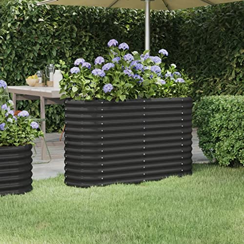IKAYAA Hochbeet Metall 114 x 40 x 68 cm, Gemüsebeet ovale, Pflanzkasten Outdoor, Blumenkasten, Garten Pflanzkasten Hoch, Blumenbeet, Hochbeete für Garten aus Stahl, Gartenbeet für Garten Anthrazit von IKAYAA