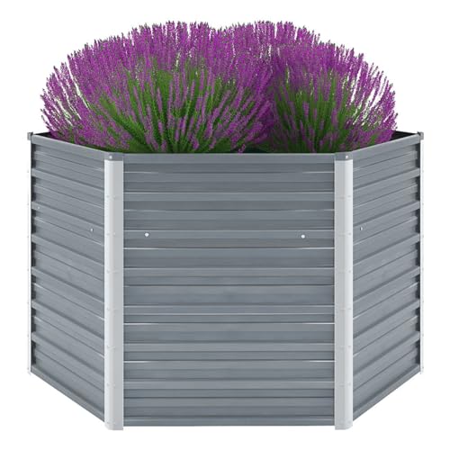 IKAYAA Hochbeet Metall 129 x 129 x 77 cm, Gemüsebeet, Pflanzkasten Outdoor, Blumenkasten, Garten Pflanzkasten Hoch, Blumenbeet, Hochbeete für Garten aus Stahl, Gartenbeet für Garten Grau von IKAYAA