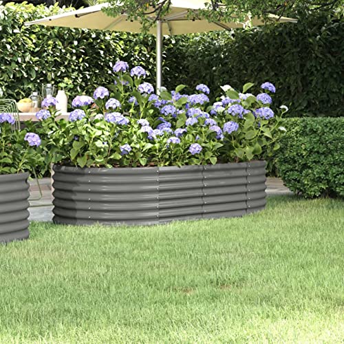 IKAYAA Hochbeet Metall 152 x 80 x 36 cm, Gemüsebeet ovale, Pflanzkasten Outdoor, Blumenkasten, Garten Pflanzkasten Hoch, Blumenbeet, Hochbeete für Garten aus Stahl, Gartenbeet für Garten Grau von IKAYAA