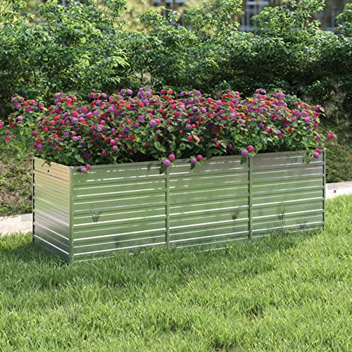 IKAYAA Hochbeet Metall 240 x 80 x 77 cm, Gemüsebeet ovale, Pflanzkasten Outdoor, Blumenkasten, Garten Pflanzkasten Hoch, Blumenbeet, Hochbeete für Garten aus Stahl, Silbern von IKAYAA