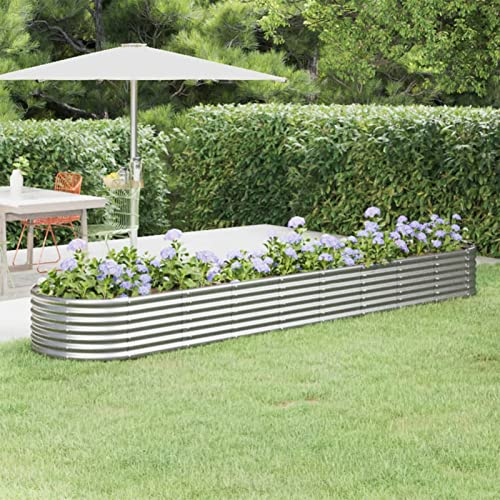 IKAYAA Hochbeet Metall 368 x 80 x 36 cm, Gemüsebeet ovale, Pflanzkasten Outdoor, Blumenkasten, Garten Pflanzkasten Hoch, Blumenbeet, Hochbeete für Garten aus Stahl, Gartenbeet für Garten Silber von IKAYAA