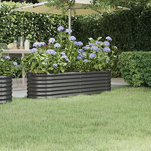IKAYAA Hochbeet Metall Hochbeet Pflanzkübel Hochbeet Garten Pflanzbeet Gemüsebeet Gartenbeet Frühbeet Blumenkasten Pflanzkasten Stahl -Anthrazit-152 x 40 x 36 cm von IKAYAA