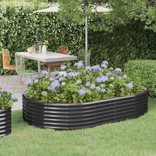 IKAYAA Hochbeet Metall Hochbeet Pflanzkübel Hochbeet Garten Pflanzbeet Gemüsebeet Gartenbeet Frühbeet Blumenkasten Pflanzkasten Stahl -Anthrazit-214 x 140 x 36 cm von IKAYAA