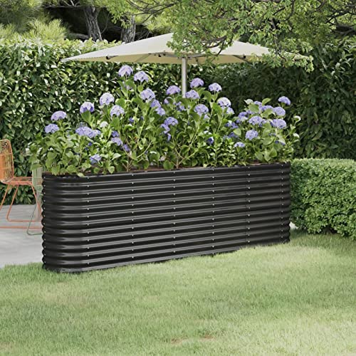 IKAYAA Hochbeet Metall Hochbeet Pflanzkübel Hochbeet Garten Pflanzbeet Gemüsebeet Gartenbeet Frühbeet Blumenkasten Pflanzkasten Stahl -Anthrazit-224 x 40 x 68 cm von IKAYAA