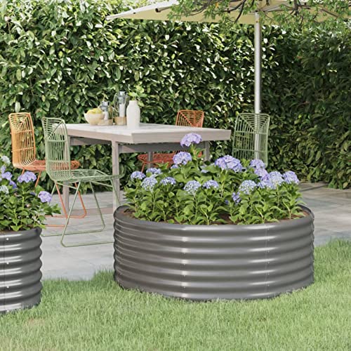 IKAYAA Hochbeet Metall Hochbeet Pflanzkübel Hochbeet Garten Pflanzbeet Gemüsebeet Gartenbeet Frühbeet Blumenkasten Pflanzkasten Stahl -Grau-100 x 100 x 36 cm von IKAYAA