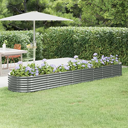IKAYAA Hochbeet Metall Hochbeet Pflanzkübel Hochbeet Garten Pflanzbeet Gemüsebeet Gartenbeet Frühbeet Blumenkasten Pflanzkasten Stahl -Grau-368 x 80 x 36 cm von IKAYAA
