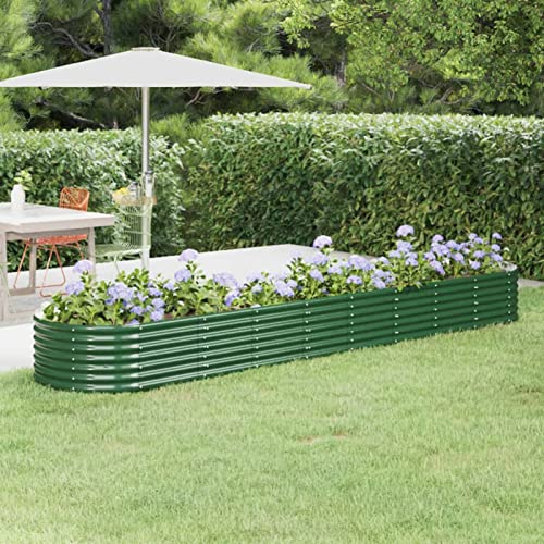 IKAYAA Hochbeet Metall Hochbeet Pflanzkübel Hochbeet Garten Pflanzbeet Gemüsebeet Gartenbeet Frühbeet Blumenkasten Pflanzkasten Stahl -Grün-368 x 80 x 36 cm von IKAYAA