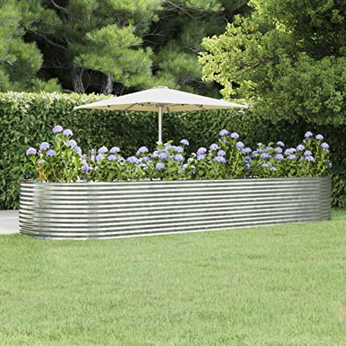IKAYAA Hochbeet Metall Hochbeet Pflanzkübel Hochbeet Garten Pflanzbeet Gemüsebeet Gartenbeet Frühbeet Blumenkasten Pflanzkasten Stahl -Silber-447 x 140 x 68 cm von IKAYAA