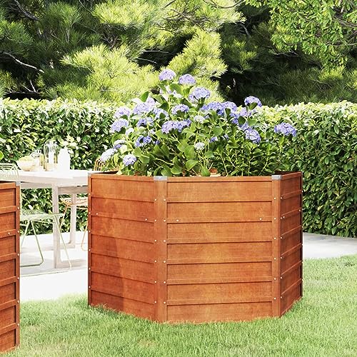 IKAYAA Hochbeet Metall Hochbeet Pflanzkübel Hochbeet Rostig Hochbeet Garten Gartenbeet Frühbeet Blumenkasten Pflanzkasten Cortenstahl-129 x 129 x 77 cm von IKAYAA