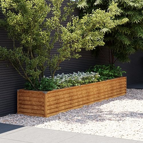 IKAYAA Hochbeet Metall Hochbeet Pflanzkübel Hochbeet Rostig Hochbeet Garten Gartenbeet Frühbeet Blumenkasten Pflanzkasten Cortenstahl-291 x 50 x 36 cm von IKAYAA