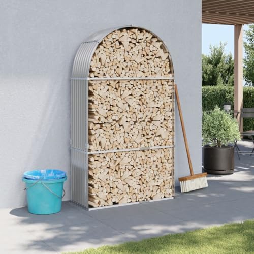 IKAYAA Kaminholzregal Aussen Metall Kaminholzhalter XXL Brennholzregal Außen Feuerholzregal Kaminholzständer Brennholz Garten Kaminholzlager Holzhalter aus Stahl in Hellgrau 120 x 45 x 210 cm von IKAYAA