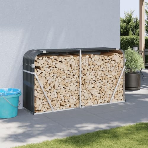 IKAYAA Kaminholzregal aussen Metall Brennholzregal außen Holzunterstand Holzlager Feuerholzregal Outdoor Verzinkter Stahl-Anthrazit-180 x 45 x 100 cm von IKAYAA