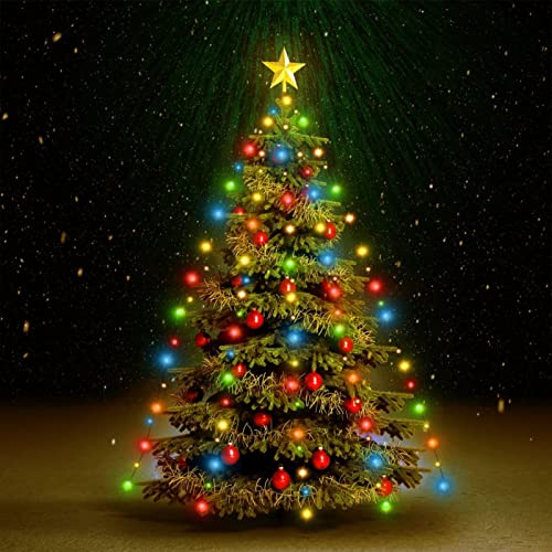 IKAYAA Lichterkette Weihnachtsbaum mit Ring und 12 Girlanden, 210 LED Lichterkette Weihnachtsbaum Außen, Christbaumbeleuchtung Innen, Weihnachtsbaum Lichterkette für 210cm Tannenbaum Mehrfarbig von IKAYAA