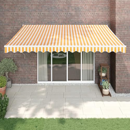 IKAYAA Manuelle Gelenkarmmarkise 4.5 x 3 m Sonnenmarkise Gelenkarmmarkise Einziehbar Sonnenschutz Gelb und weiß von IKAYAA