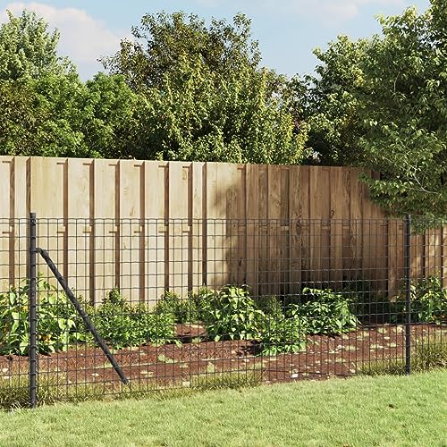 IKAYAA Maschendrahtzaun Set 25m Maschendrahtzaun Komplettset 1.1 x 25m Gartenzaun Verzinkter Stahl-Anthrazit-1.1 x 25 m von IKAYAA