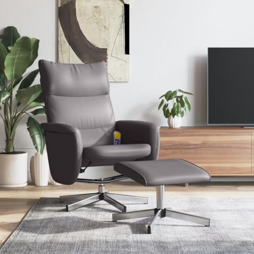 IKAYAA Massagesessel Drehsessel Fernsehsessel mit Hocker 360 Grad Drehbar Relaxsessel mit Fußhocker Massage Sessel Wohnzimmer Liegefunktion Liegesessel Kunstleder Massagefunktion von IKAYAA