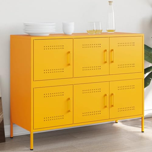 IKAYAA Metallschrank Senfgelb Wohnzimmerschrank 100,5 x 39 x 79 cm Sideboard aus Metall Beistellschrank Aktenschrank Werkstattschrank Metall Kommode für Wohnzimmer von IKAYAA