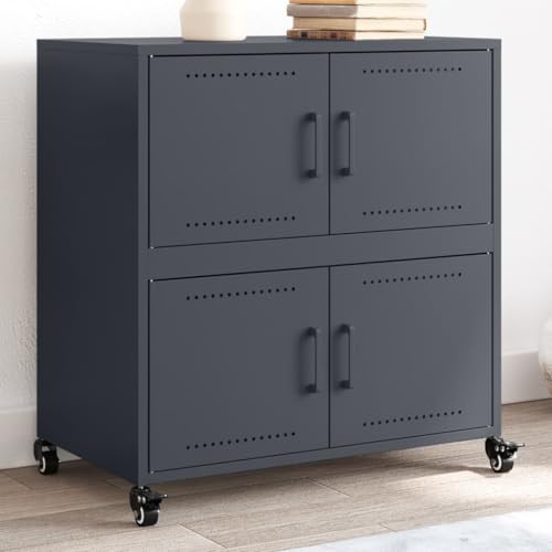 IKAYAA Metallschrank Wohnzimmerschrank 68 x 39 x 72 cm Sideboard Beistellschrank Aktenschrank Werkstattschrank Lagerschrank Standschrank Metall Kommode für Wohnzimmer Anthrazit von IKAYAA