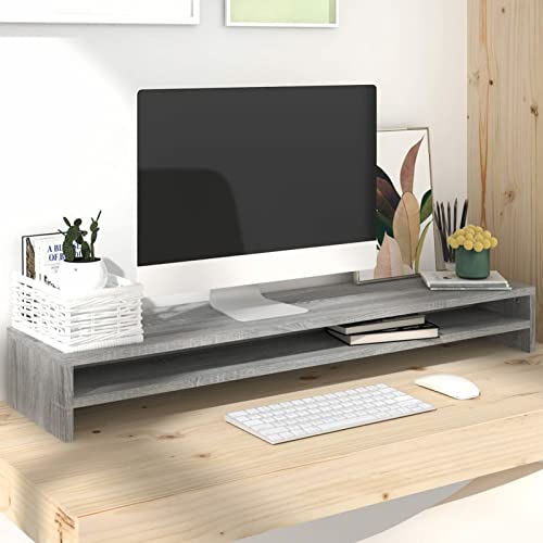 IKAYAA Monitorständer Holz Bildschirmerhöhung Lapdesk Holz Grau Sonoma Monitor Ständer Computermonitore 100 x 24 x 13 cm Laptopständer Bildschirmständer Laptop Ständer Holzwerkstoff von IKAYAA