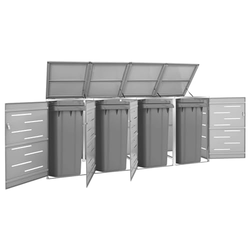 IKAYAA Mülltonnenbox 4er Edelstahl Mülltonnenbox 4 Tonnen mülltonnenbox 4er 240l Mülltonnenverkleidung Metall Müllcontainer -Grau-4 Tonnen von IKAYAA